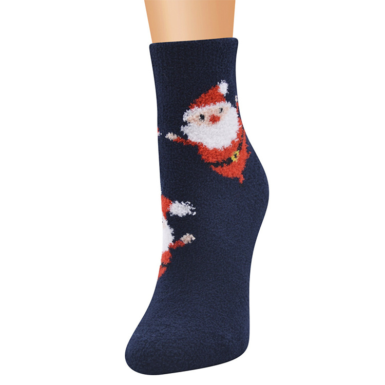 Custom Logo christmas Gift Santa Color Feather Animal Terry Fluffy Happy Funny Socks