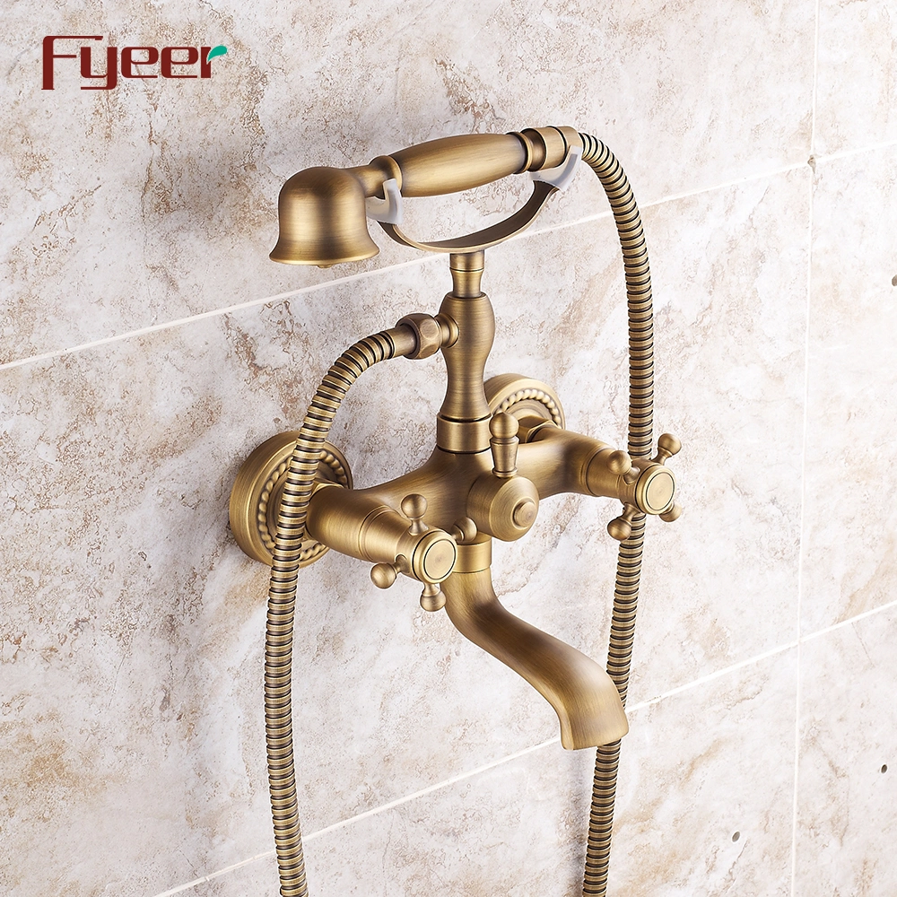 Fyeer Antique Bronze Telephone Bath Shower Mixer Faucet for Wall Mounted