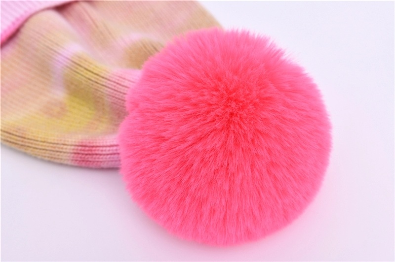 Plain Fake Fur POM POM Ski Tie Dye Knit Hat Women Winter Tie-Dye Cashmere Angora Knitted Fur Beanie Hats