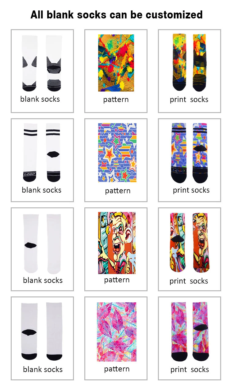 360 Degree Seamless Full Printing Bamboo Crew Socks 3D Print Sublimation Blank Sport Socks