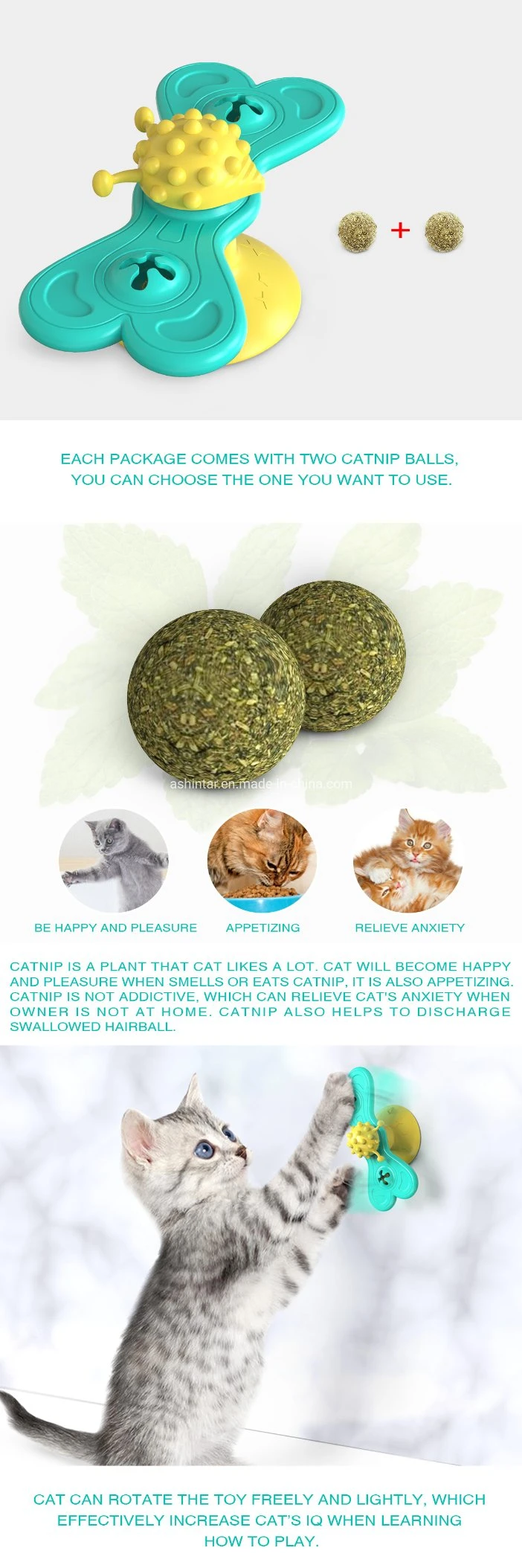 Pet Products Cat Windmill Toy Funny Massage Rotatable Cat Toys with Catnip Ball Teeth Cleaning Toys