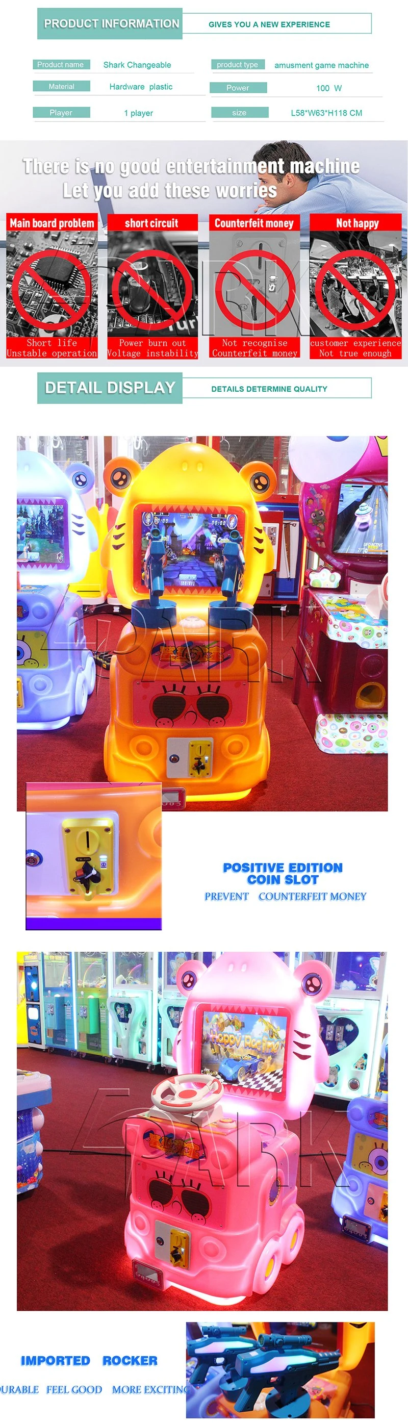 LED Light Kids Games Coin Operated Shooting Gun Toys Cartoon Video Arcade Game Machine