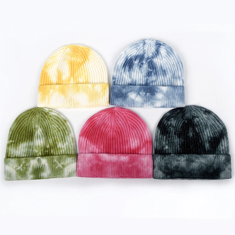 Slouchy Beanie Hats Winter Knitted Caps Soft Warm Ski Hat Unisex Tie Dye Beanies