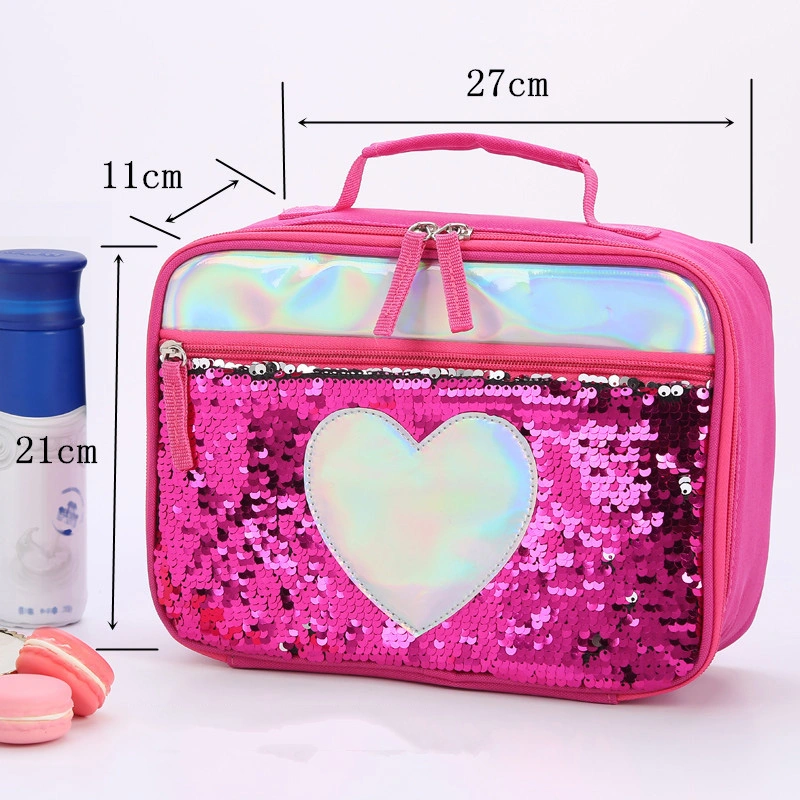 Fashion Sequin Tote Lunch Bag with Heart Pattern