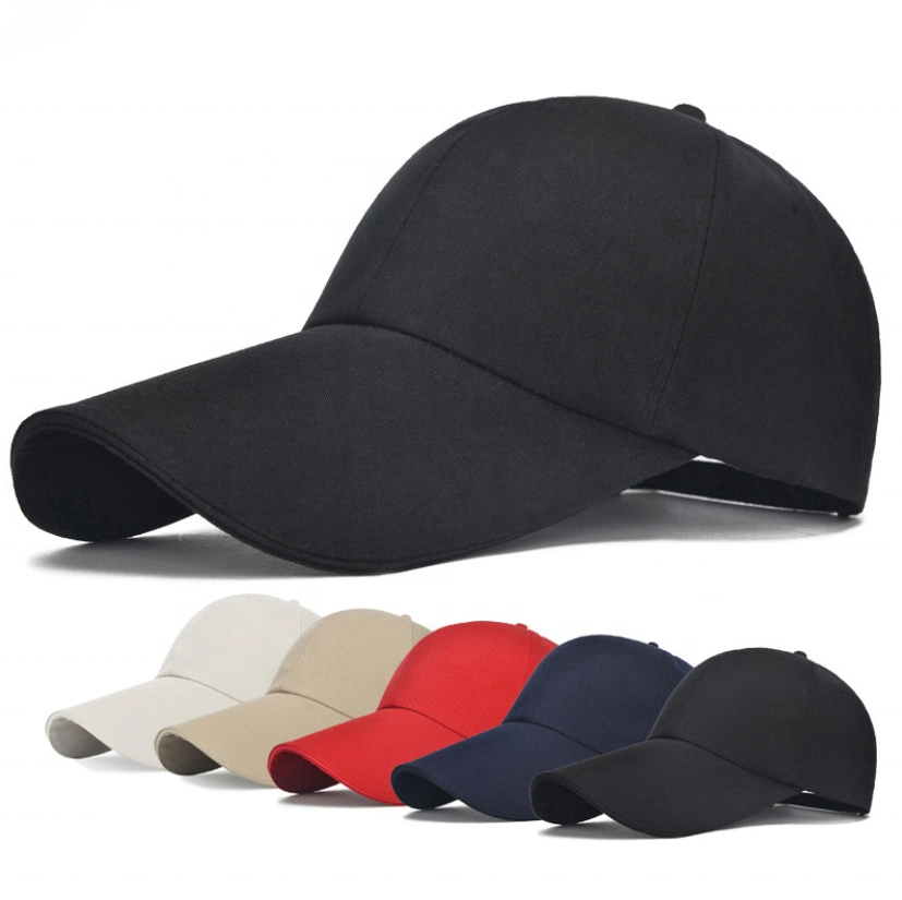 Custom Cotton Plain Long Brim Face Embroidered Cap Logo Applique Black Cap Baseball Cap