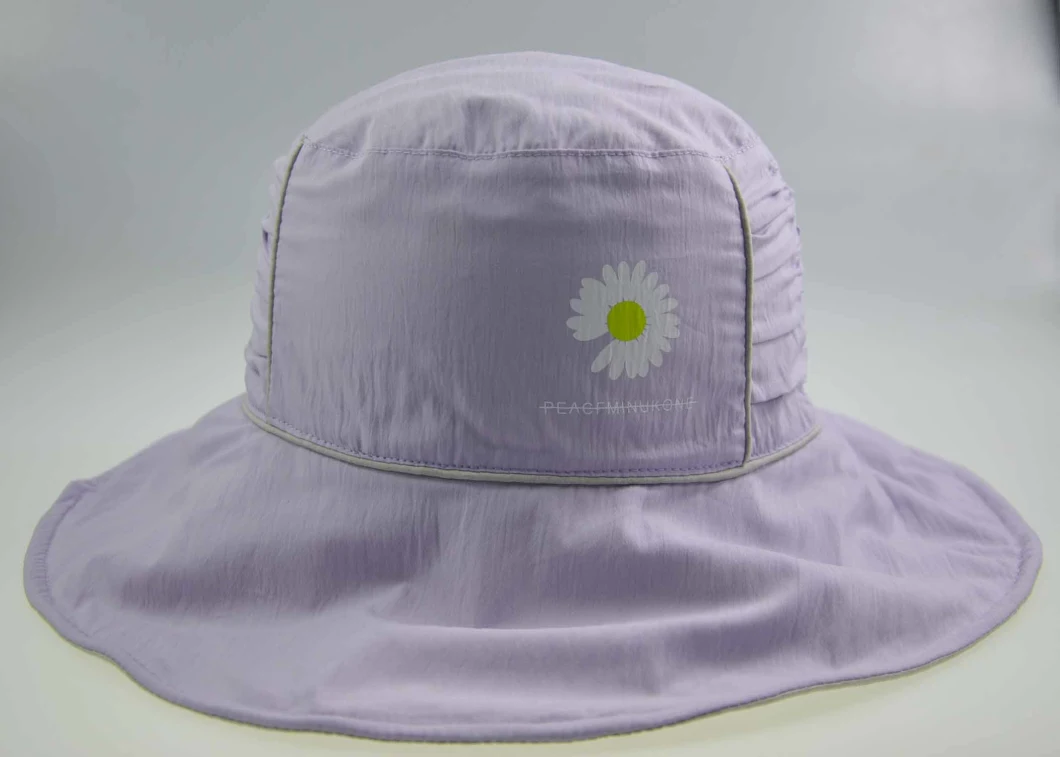 Customized Cotton or Polyester Summer Ladies Large Brim Bucket Hat