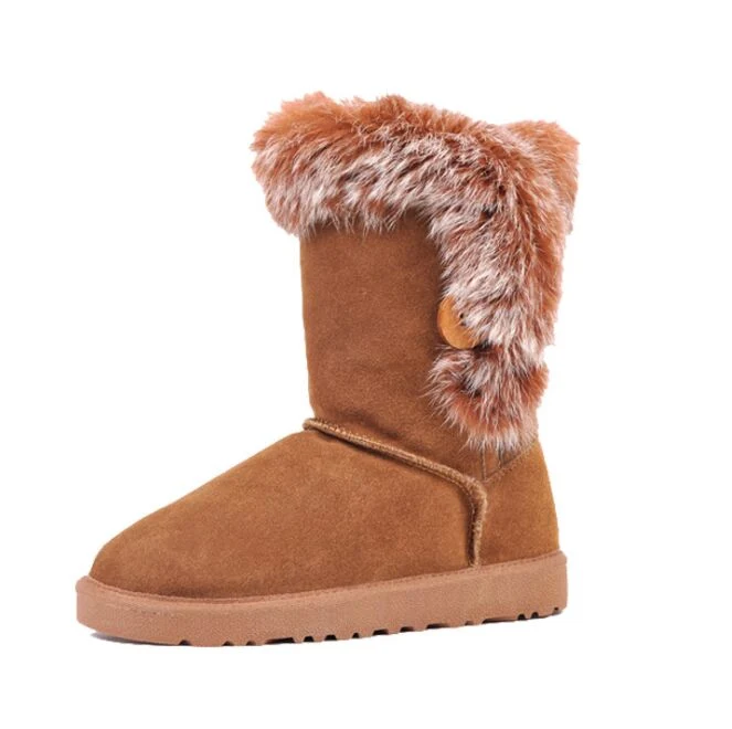 MID Calf Sheepskin Fur Women Snow Boos Winter Warm Boots