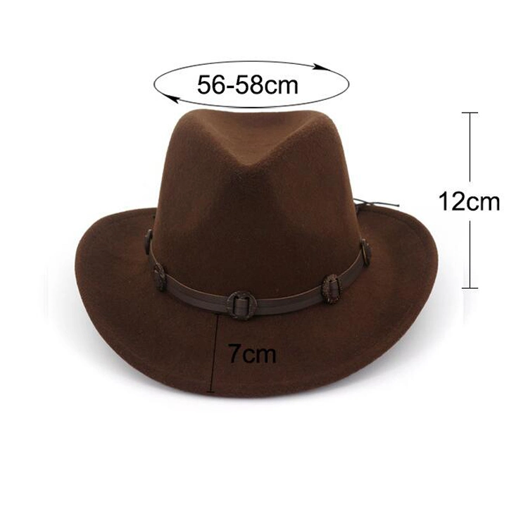 Classic Wool Felt Jazz Hat PU Ribbon Cowboy Hat