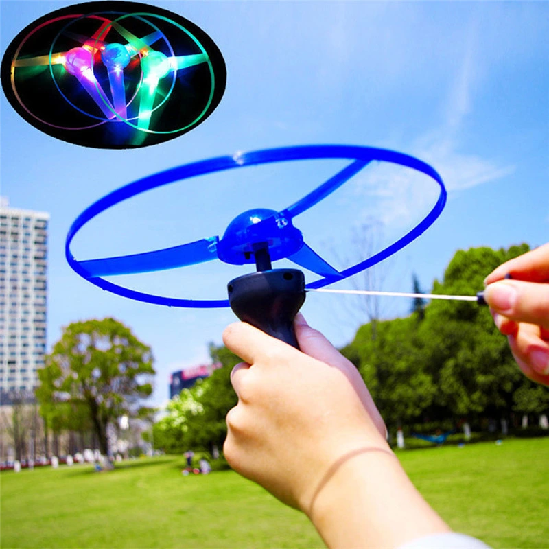 Funny Colorful Pull String UFO LED Flying Disc Plastic Toys