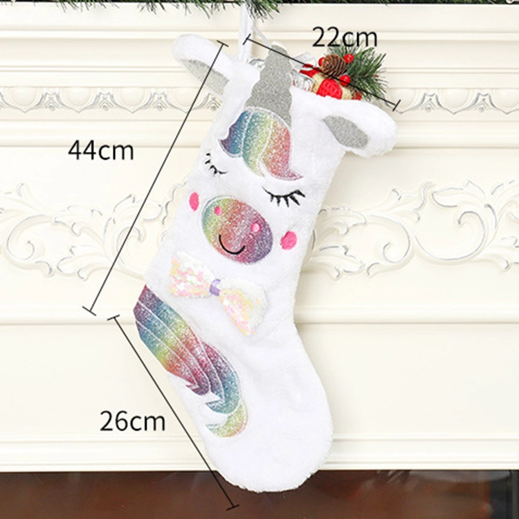 Beautiful Xmas Holiday Decoration Gift LED Lights Christmas Socks Cute Unicorn Light Christmas Stockings