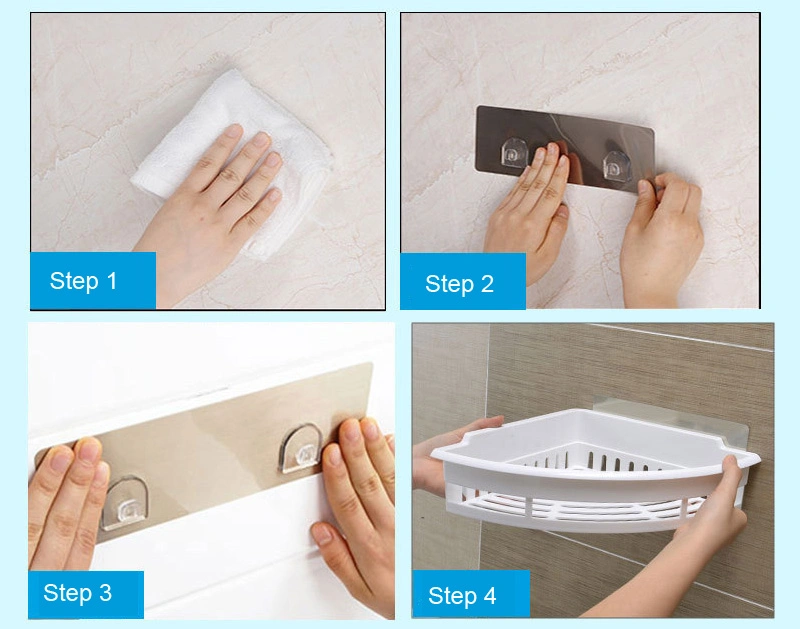 Adhesive Durable White Plastic Bathroom Corner Shower Caddy
