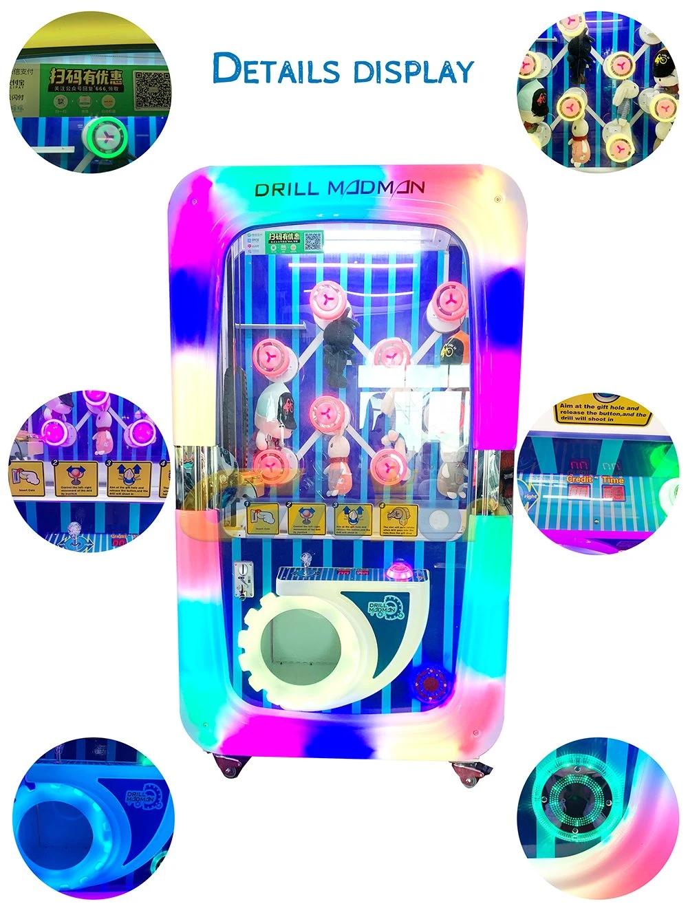 Drill Madman Arcade Toy Claw Machine Coin Pusher Gift Vending Game Electronic Plush Toy Vending Game Console Arcade Prize Vending Game Machine