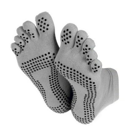 Men's/Women's Unisex Grey Grippers/Trampoline Non-Slip Crew Yoga Toe Socks