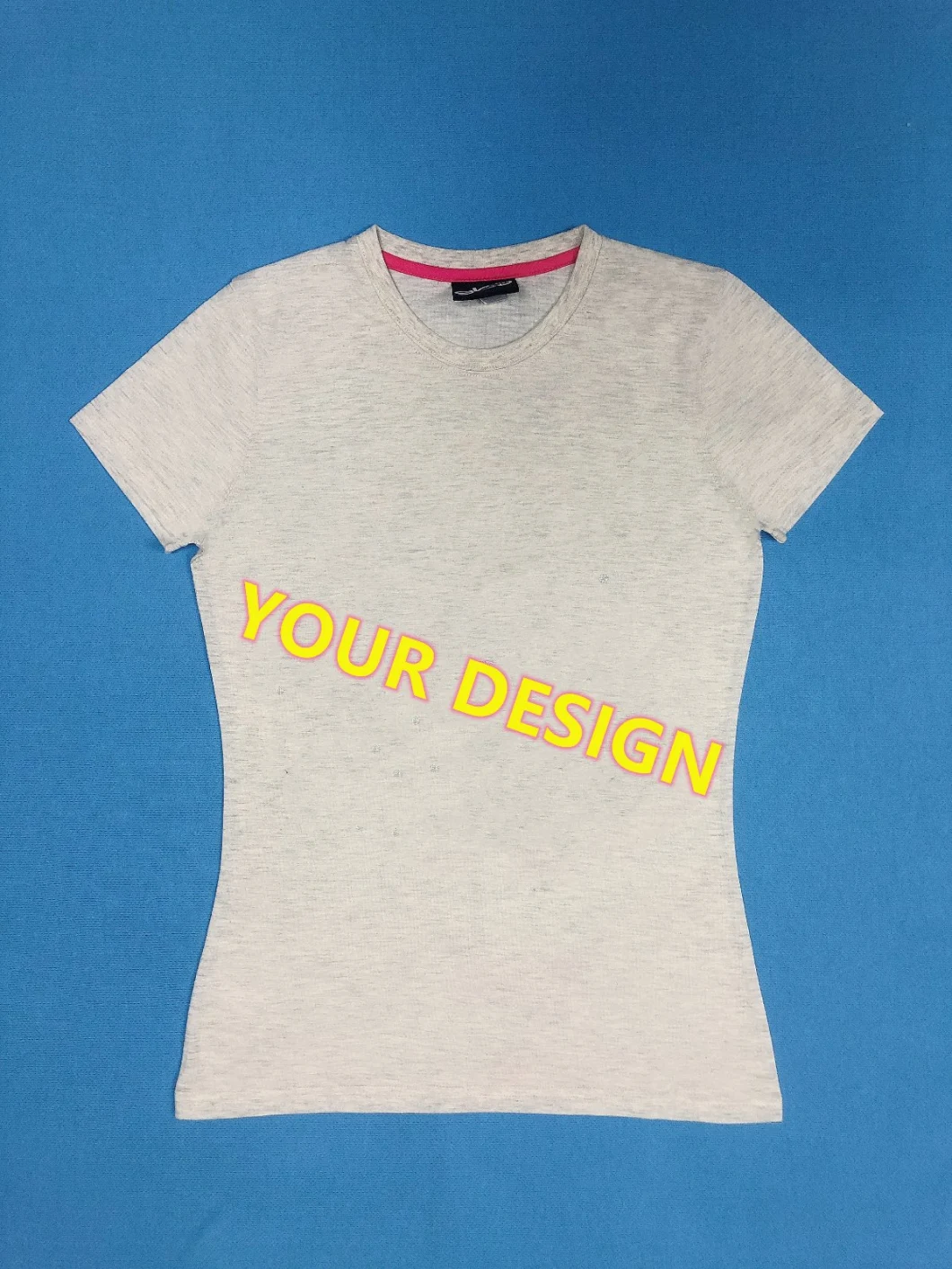 Cheap Clothing Custom Logo Printed Plain Women T Shirt with Contrast Piping