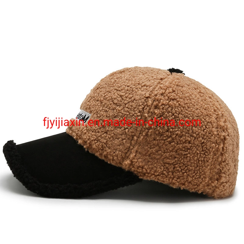 Autumn and Winter Lamb Wool Embroidered Baseball Cap