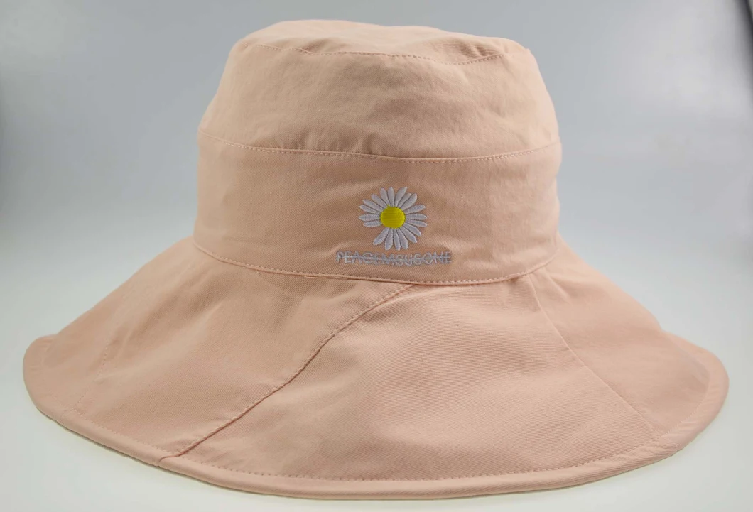 Customized Cotton or Polyester Summer Ladies Large Brim Bucket Hat