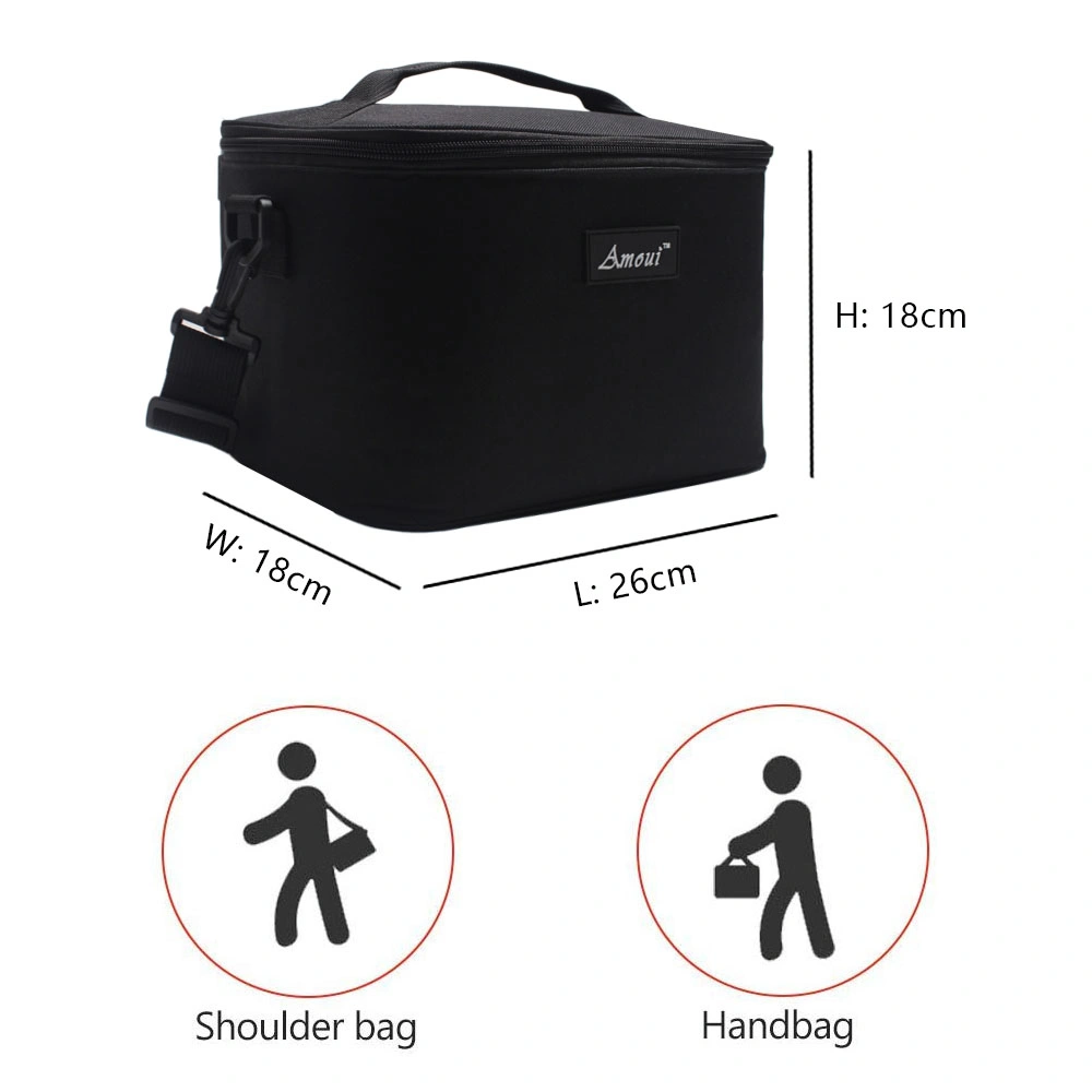 Best Black Zipper Small Cooler Bag Insulated Lunch Box Bag with Shoulder Strap for Women Men