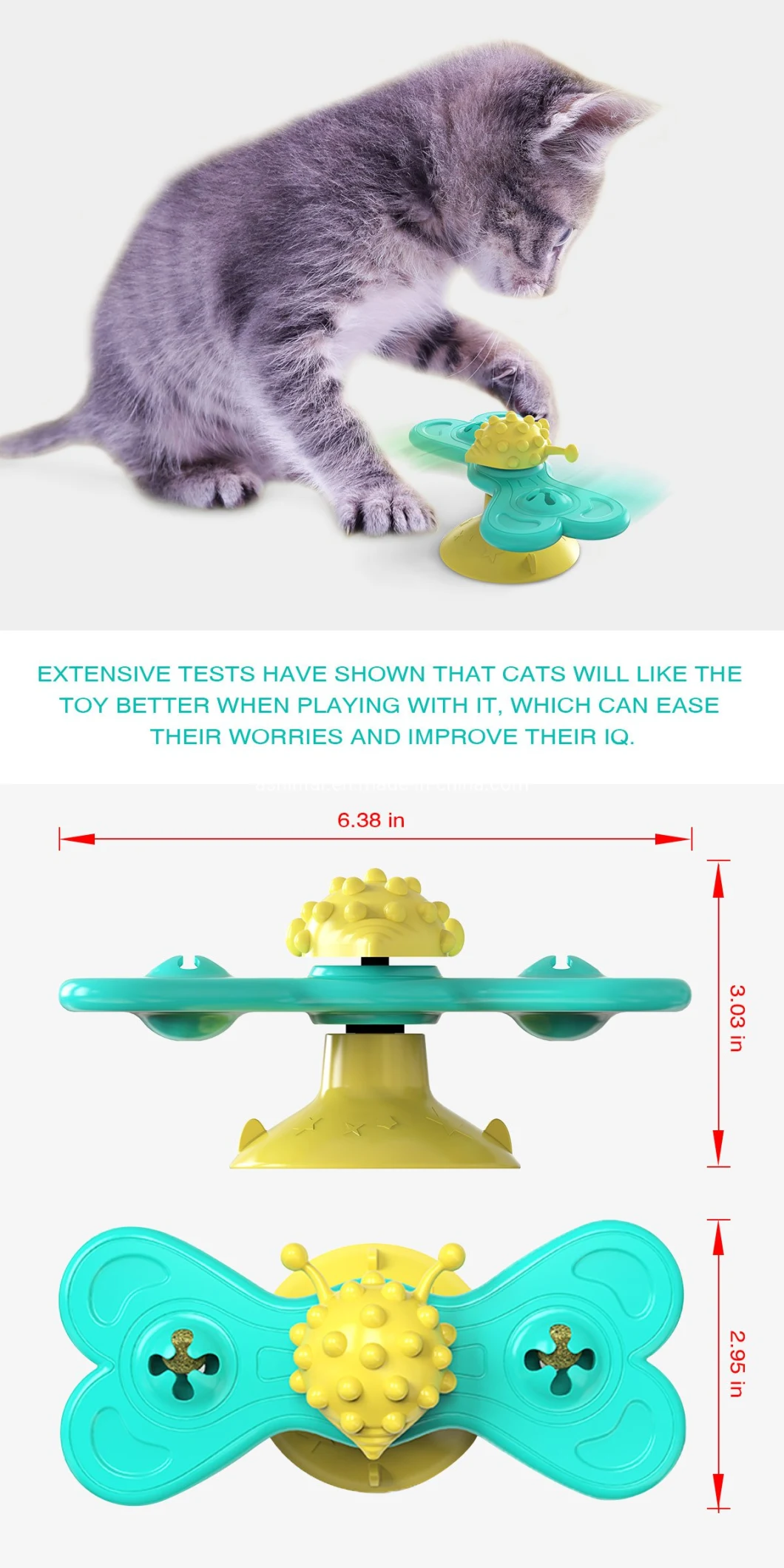 Pet Products Cat Windmill Toy Funny Massage Rotatable Cat Toys with Catnip Ball Teeth Cleaning Toys