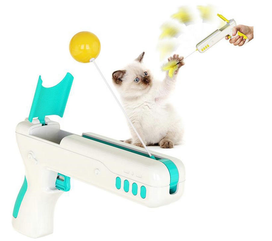 Teaser Cat Gun, Interactive Cats Toy, Cat Funny Gun Toy with Feather Wand and Cat Ball Toy, Kitten Exercise & Entertainment Indoor Cats Nip Iq Toys Esg12770