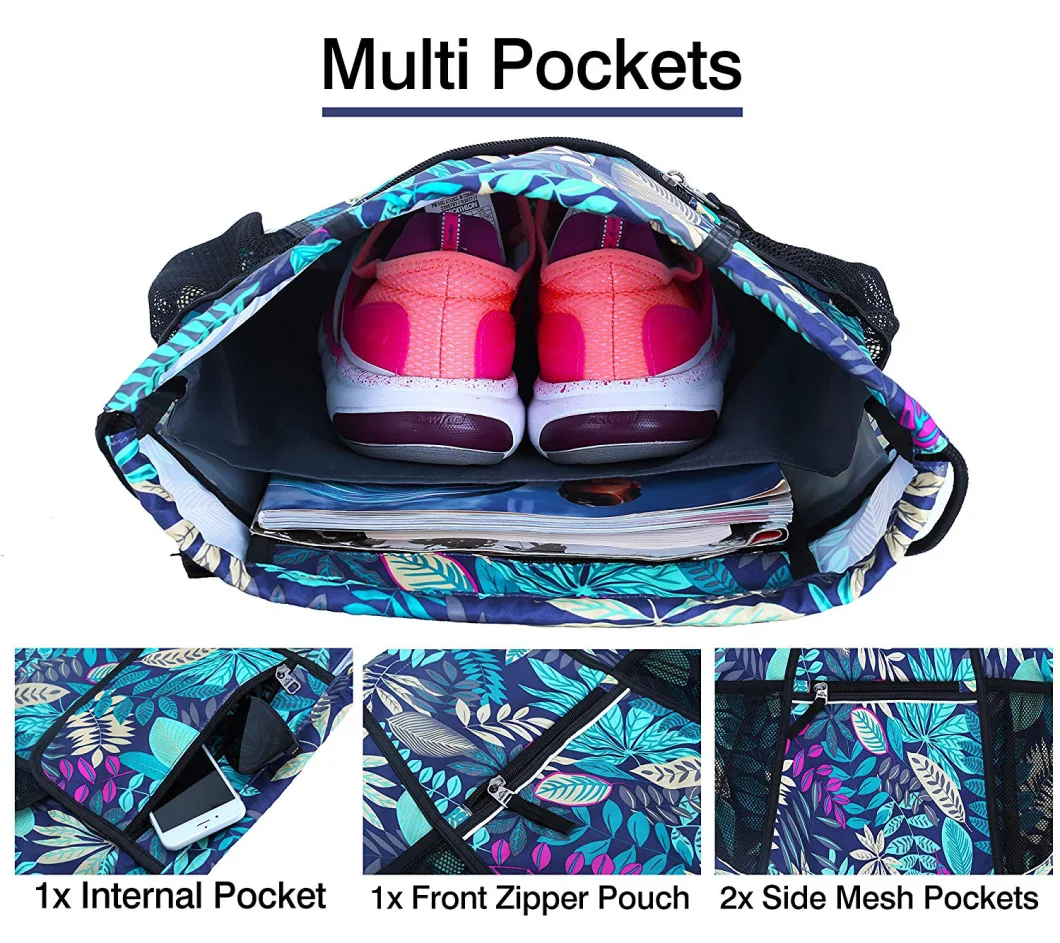 Sport Gym Drawstring Sackpack, Cotton Canvas Promotional Drawstring Bag Backpack with Wet Pocket