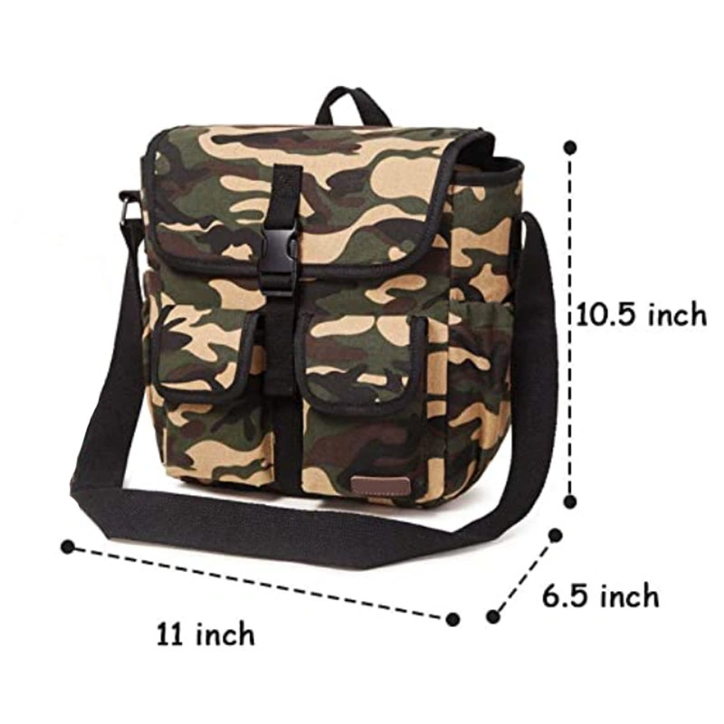 Insulated Camouflage Lunch Bag Leakproof Lunch Cooler Bag with Adjustable Shoulder Strap Durable Reusable Lunch Box with Side Pockets and Drinks Holder