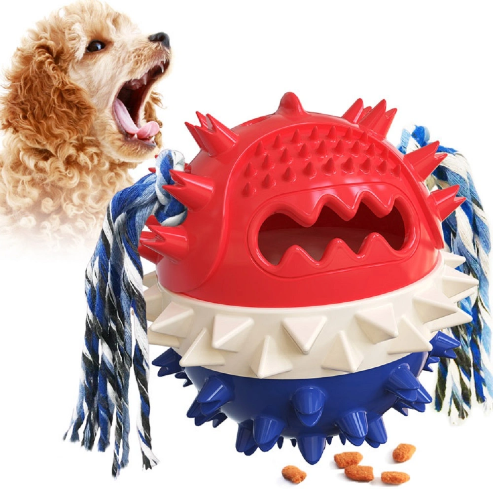 Interactive Treat Toy Pet Chew Toy Squeaky Bounce Toy with Rope for Aggressive Dog Chewers Esg17258