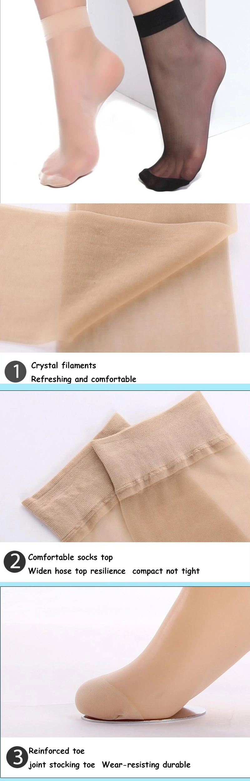 Wholesales Women Elastic Sheer Silk Short Socks Summer Anti-Hook Crystal Silk Sock