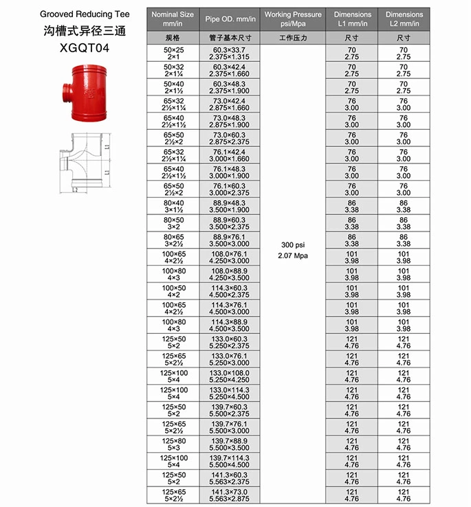 Hot Sale in European Market Fitting Reducing Tee Pipe Grooved Fittings Used for Fire