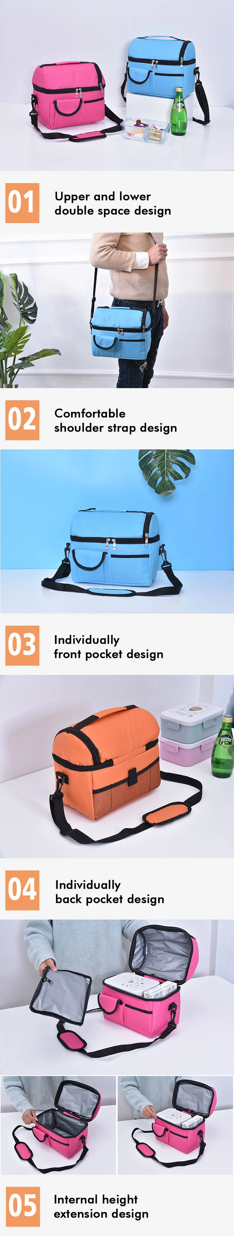 Portable Double Layer Storage Insulation Lunch Bag Messenger Cooler Bag for Food Cooler Tote Bag