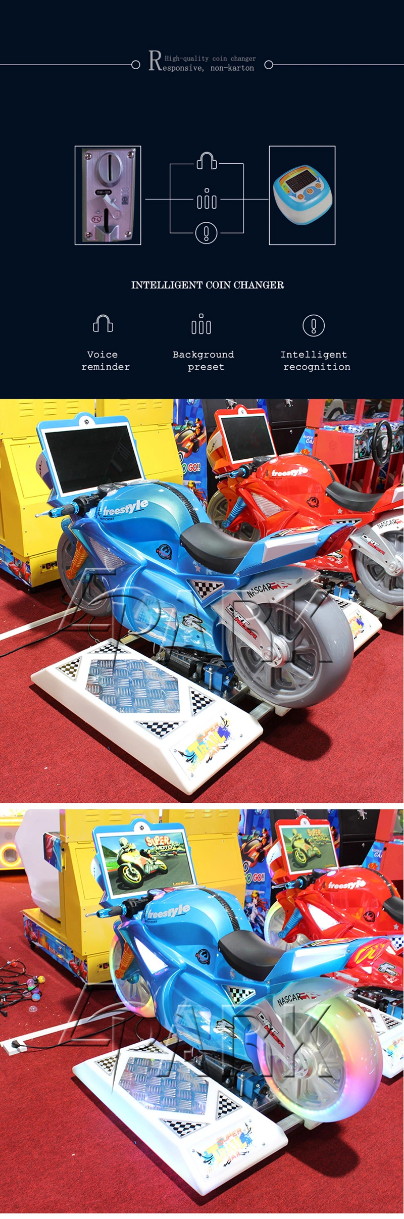 150W Kiddie Ride on Motorcycle Crazy Racing Car Game Machine 4 Simultaneous WiFi Online Games