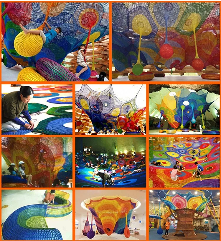 Rainbow Climbing Net Playground Croteched Indoor Playground Customized Colorful Tree Color Cave Climbing Rope Net