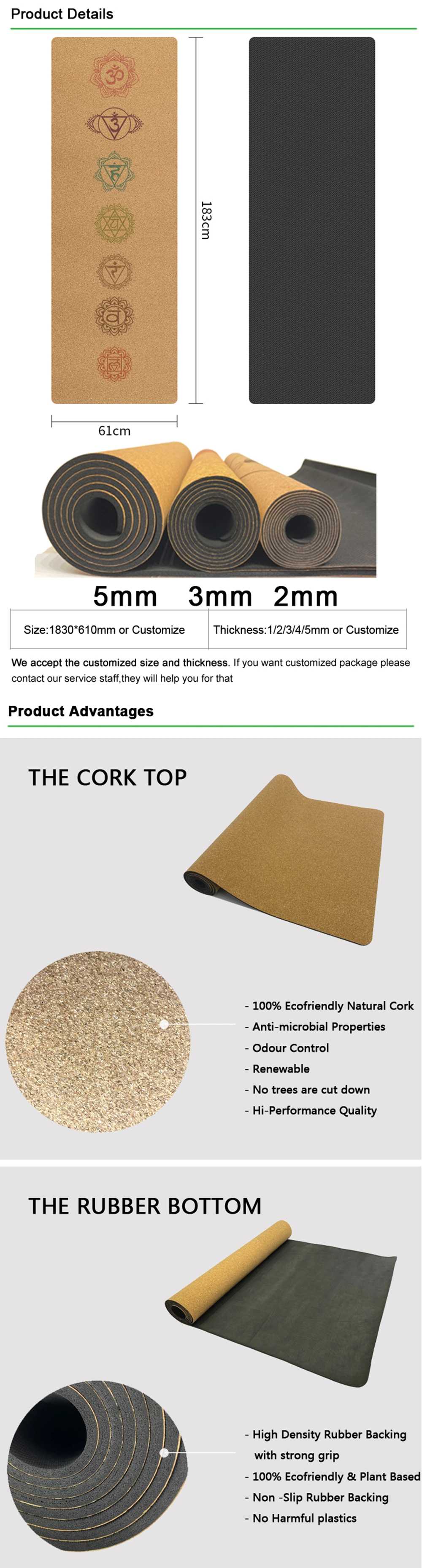 Wholesale Non Slip Organic Eco Friendly Extra Thick Wide Natural Rubber Cork Organic Yoga Mat