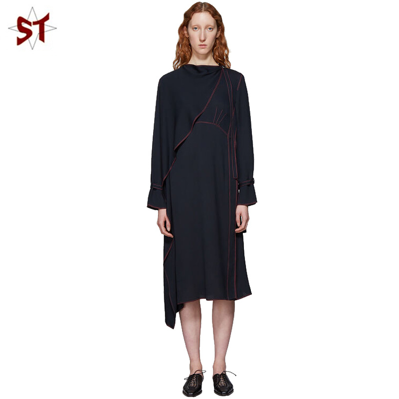 OEM Simple Style Long Sleeve Polyester Long Dress