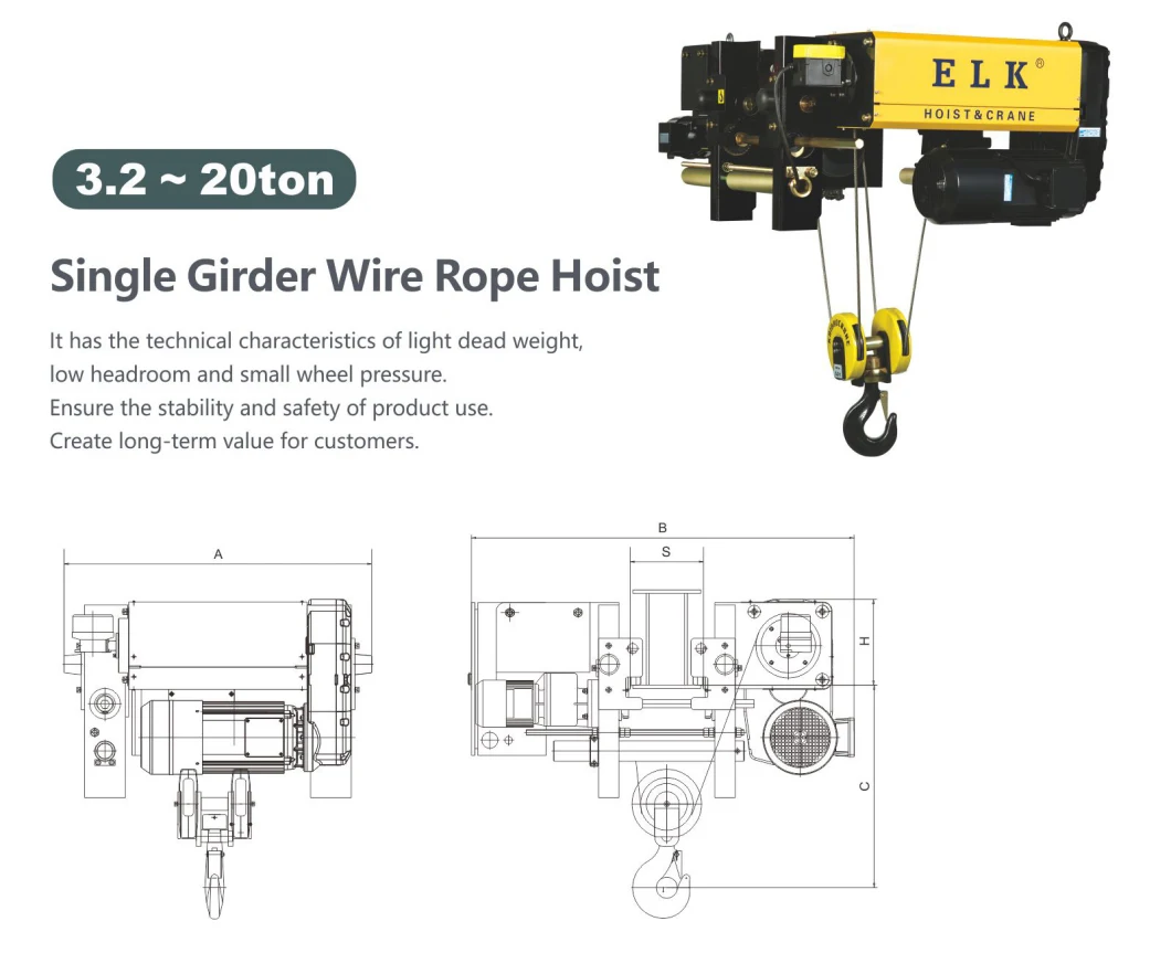 M5 25ton Electric Wire Rope Hoist for Single Girder Crane