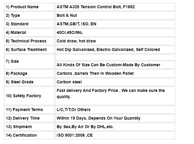 A490tc Bolt A325tc Bolt Tension Control Bolt