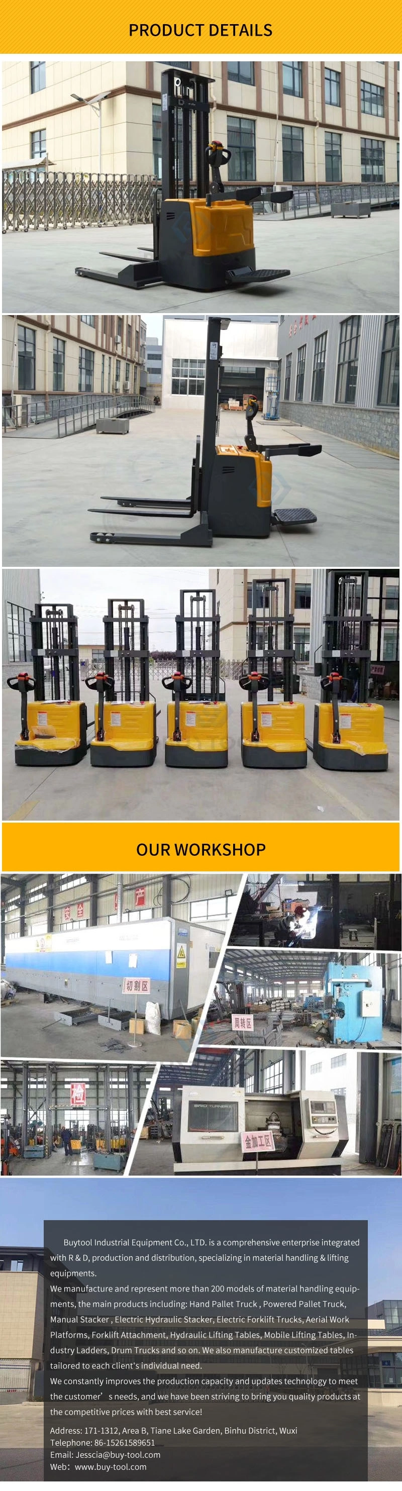 1500kg Loading and Unloading Equipment Electric Pallet Stacker