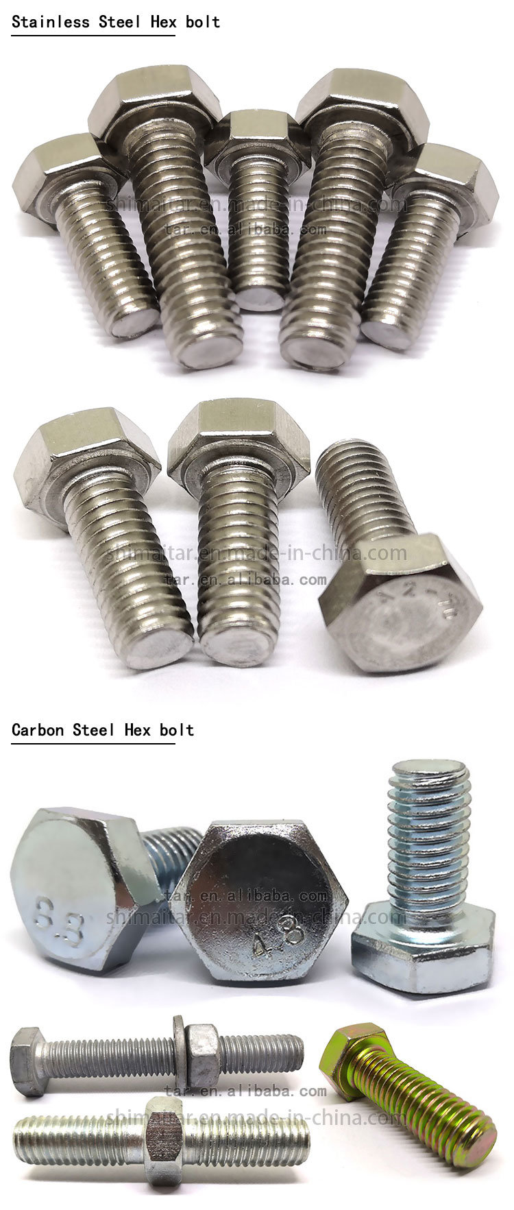 Stainless Steel Hex Bolt and Nut DIN933 Hex Bolts