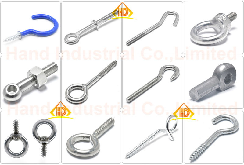 Hand Supply 18-8 Stainless Steel High Strength M5 M6 Forged Long Shank Closed Hook Eye Bolts