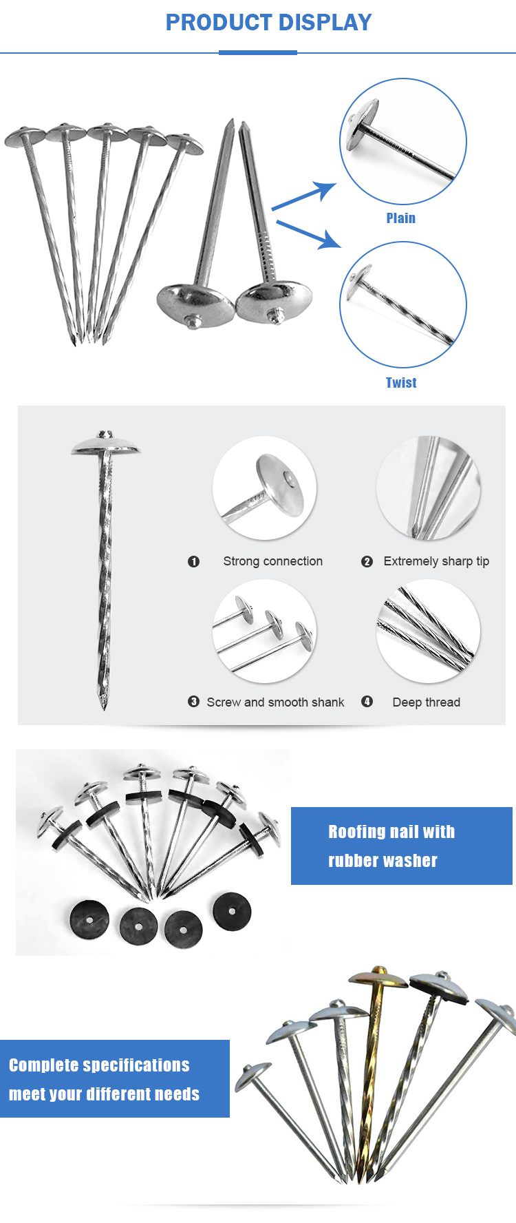 Umbrella Head Roofing Nails with Washer