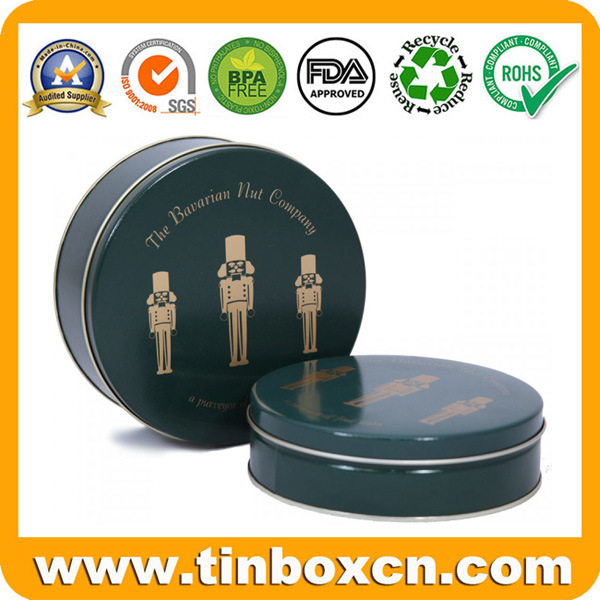 Custom Metal Food Packaging Box Round Nuts Gift Tin Case