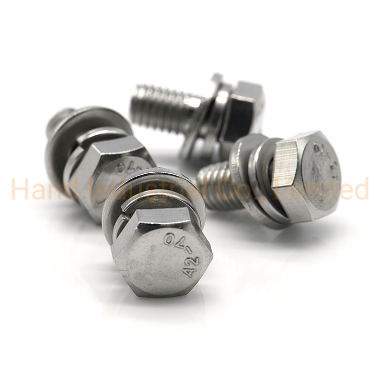 SS304 Assembled Metal Hex Head Screws with Flat Washer and Spring Washer
