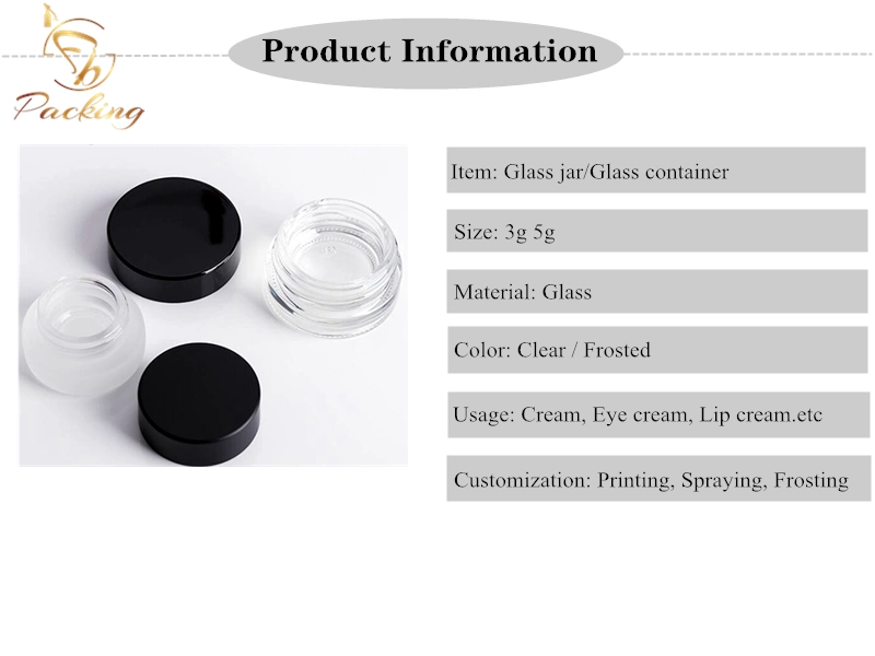 Transparent Glass Cosmetic Jar 5g with Black Screw Cap for Eye Cream
