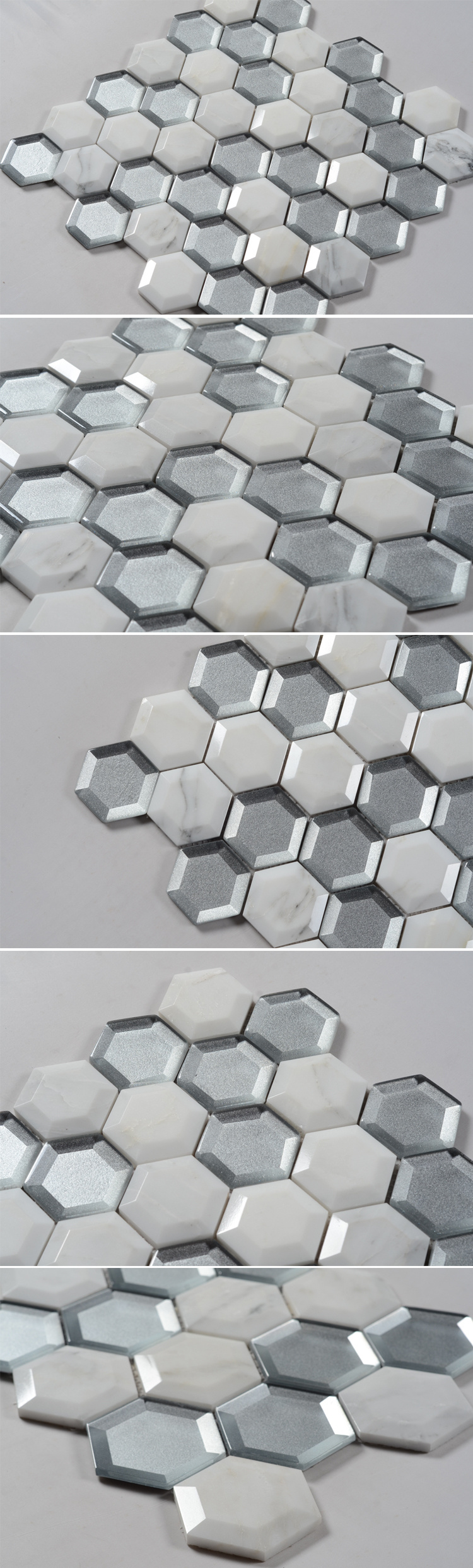 Hexagon Stone Edge Polishing Cold Spray Glass Marble Mosaic Tile