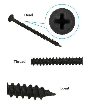 High Quality Black Fine Thread Drywall Screw Manufacturer Supply Bugle Head Black Drywall Screw