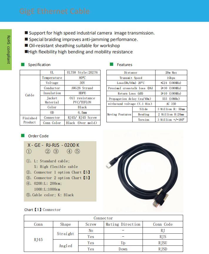 RJ45 Camera Cables Angle Down with Thumbscrews Lock for Machine System