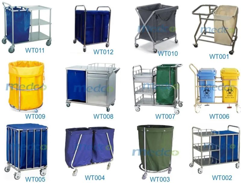 Ss Hospital Ward Room Dressing Trolley Cart with Linen Basket