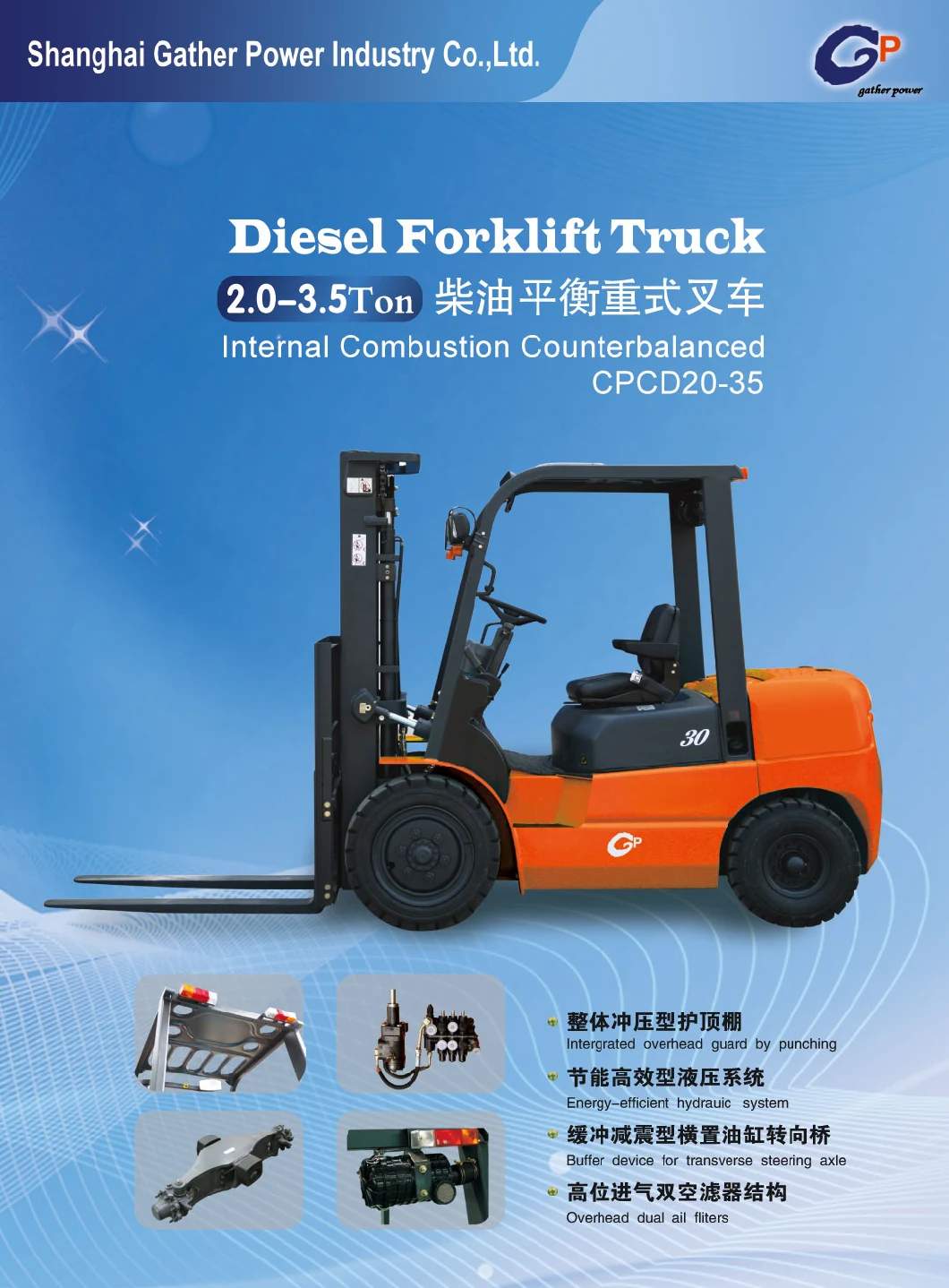 3 Ton 3000kg China Engine Japan Engine Diesel Forklift Diesel Fork Lift with 2-Stage Mast