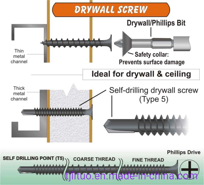 Tianjin Manufacturer Fine Thread Drywall Screw Black Phosphate Gypsum Drywall Screw