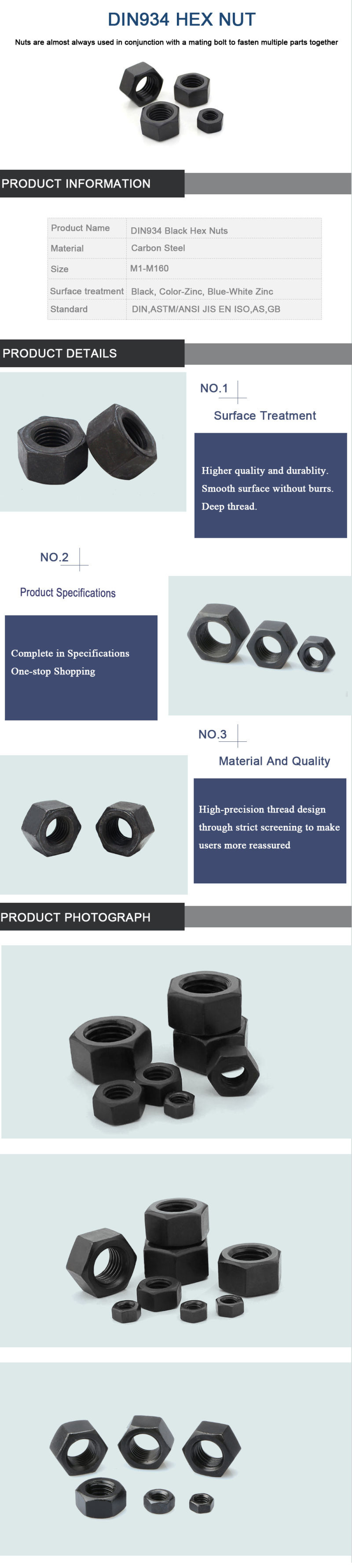All Kinds of Hex Nuts Carbon Steel Nuts Coupling Nuts