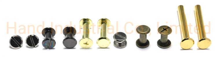 M8 M5 M10 Brass Flat Round Slotted Nipple Blind Head Chicago Screw for Leather